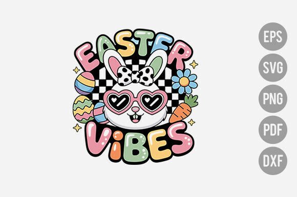 Easter Vibes Rainbow Bunny PNG Graphics for T-Shirt Designs
