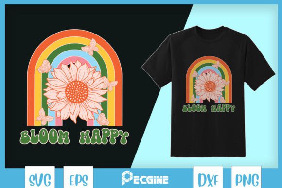 Vintage Rainbow Bloom Happy SVG Graphics for T-Shirt Designs